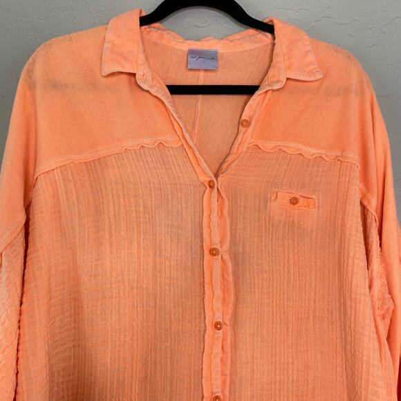 Urban Outfitters Out from Under Orange Gauzy Button Up Medium - Picture 3 of 10